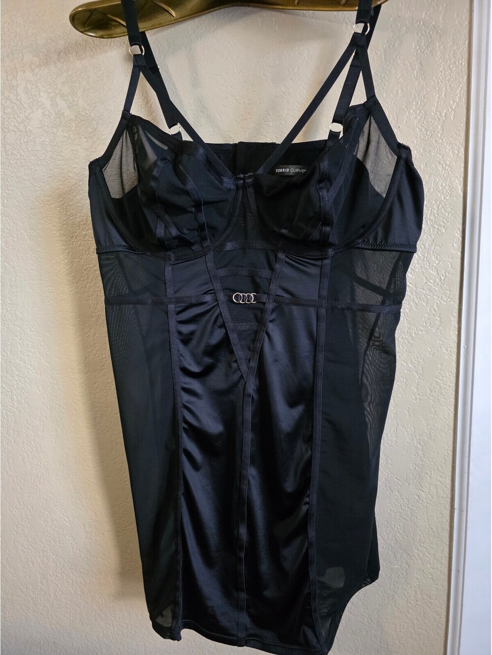 Torrid Curve Black Strappy Underwire Chemise Sheer Mesh and Satin Size 3